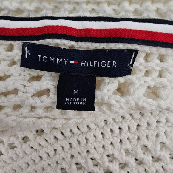 Tommy Hilfiger Women's White Crew Neck Crochet Open Knit Sweater - Picture 3 of 8